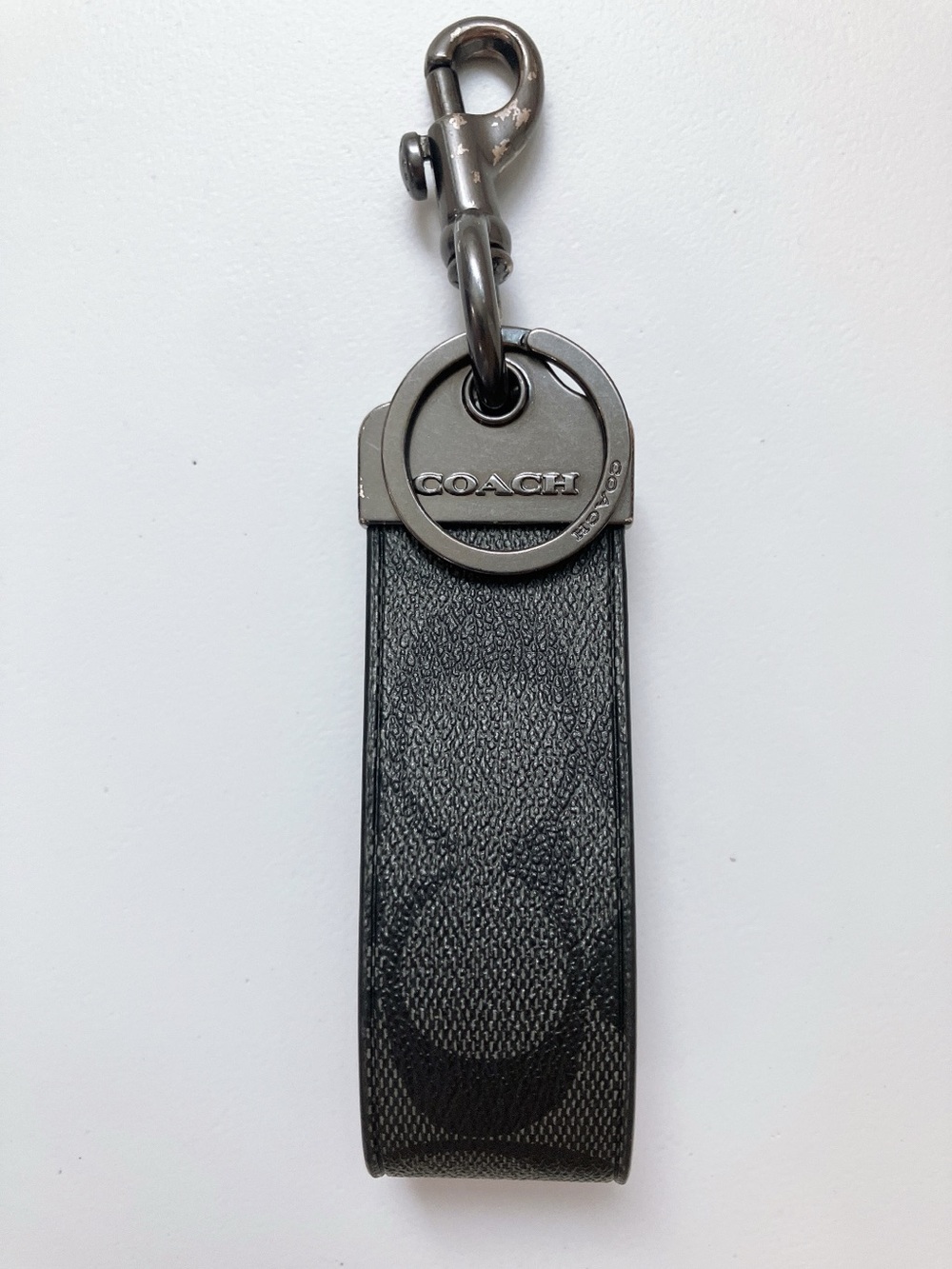 COACH Leather Loop Keychain Monogram Gunmetal & Brass